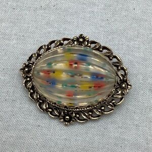 Antique Vintage Multicolor Art Glass Brooch